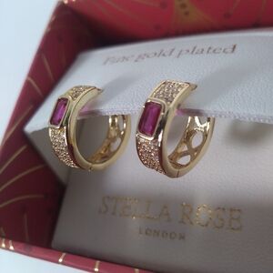 STELLA ROSE Fine Gold Plated Hoop Gem Stone Hoop Earrings